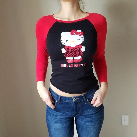 Hello Kitty Tops - Hello Kitty Red & Black Baseball Tee